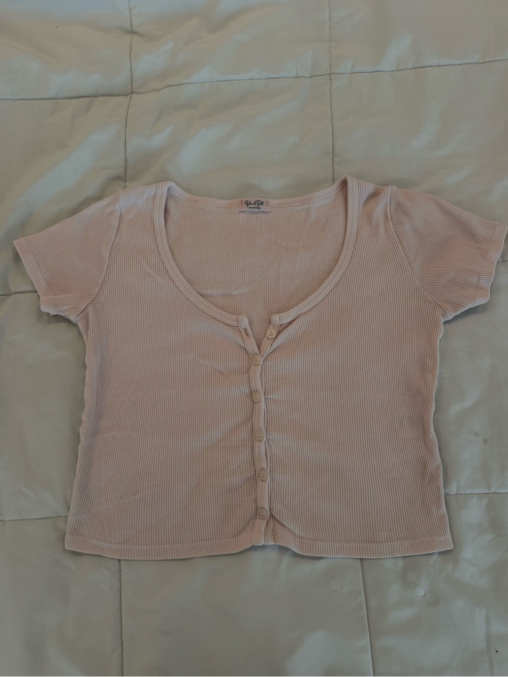 Brandy Melville Light Pink Ribbed Button-Front Crop Top